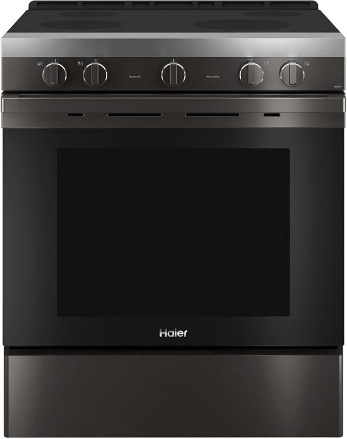 Haier QSS740BNTS 30"" Smart Freestanding Electric Range with 4 Radiant Elements 5.7 cu. ft. Capacity WiFi Connection and Hidden Bake Element in Black Stainless Steel