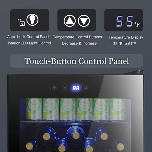 Antarctic Star Beverage Cooler 145 Can Mini Fridge Glass Door for Soda Beer Wine Glass Door Stainless Steel Small Drink Refrigerator Digital Display for Home, Office Bar,4.4cu.ft