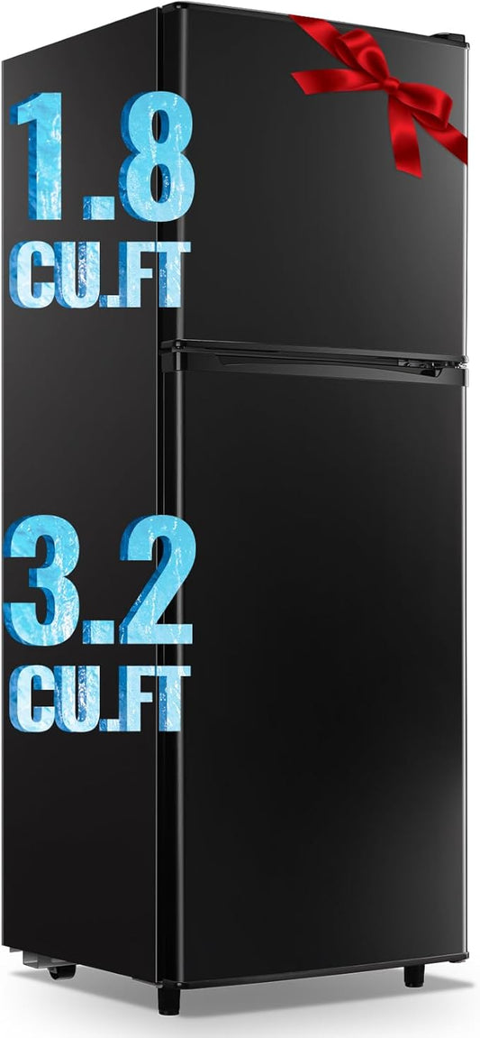 WANAI 5.0 Cu.Ft Fridge with Freezer, Dual Door Refrigerator with 7 Settings Temperature Adjustable, Small Fridge for Dorm Office Apartment and Home, Black