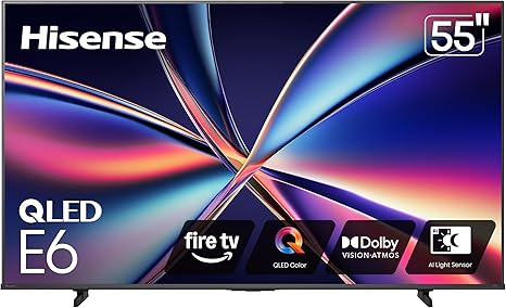 Hisense 55" Class E6 Series QLED 4K UHD Smart Fire TV (55E6QF, 2025 Model) - QLED, AI Light Sensor, Dolby Vision · Atmos, Voice Remote with Alexa, Motion Rate 120, HDR 10+ Adaptive, Game Mode Plus