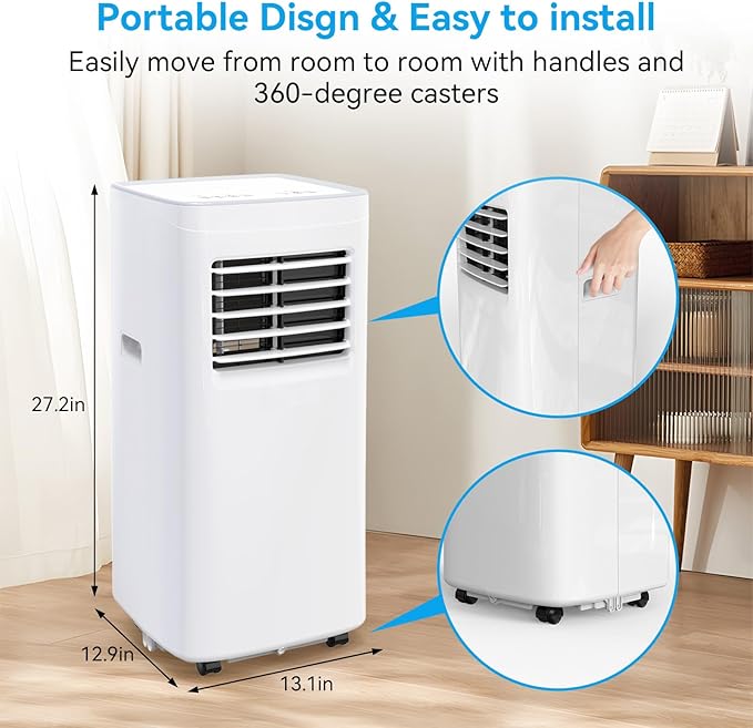 Portable Air Conditioners,8500 BTU portable ac up to 360 Sq,3 IN 1 with Remote Control,Sleep Mode, Windows kit,White
