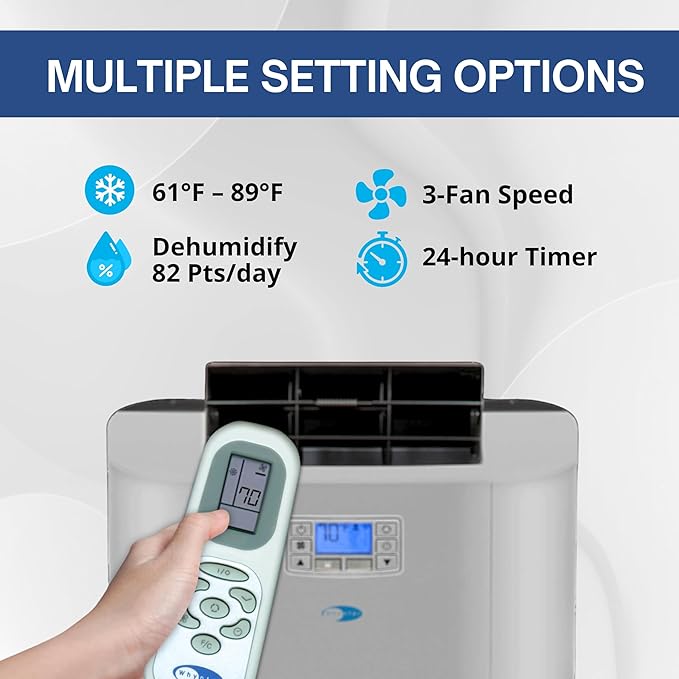 Whynter Portable Air Conditioner 12,000 BTU with Dual Hose Dehumidifier & Cooling Fan for 400 Sq Ft Rooms, Includes AC Unit Window Kit Elite ARC-122DS (7,000 SACC), Silver