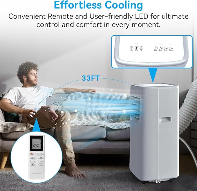 Portable Air Conditioners,8500 BTU portable ac up to 360 Sq,3 IN 1 with Remote Control,Sleep Mode, Windows kit,White