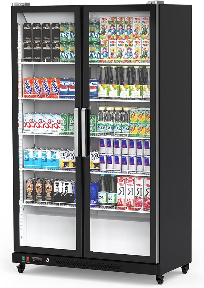 GAOMON Commercial Refrigerator, Glass Door with LED Lighting - Upright Beverage Display Cooler for Home, Store, Gym, or Office, Featuring Double Swing Doors and 39 cu.ft