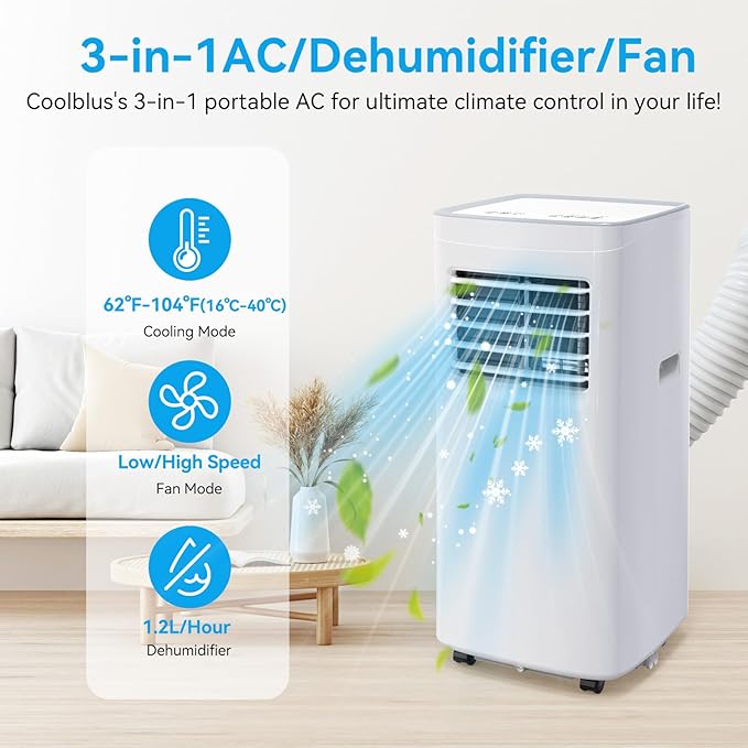 Portable Air Conditioners,8500 BTU portable ac up to 360 Sq,3 IN 1 with Remote Control,Sleep Mode, Windows kit,White