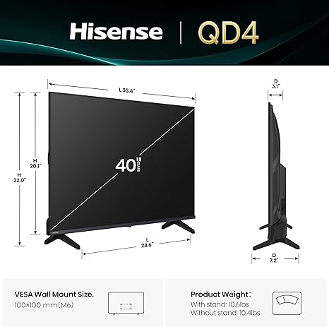Hisense 40-Inch Class QD4 Series QLED FHD Smart Fire TV (40QD4QF, 2025 Model) - Quantum Dot Color, DTS Virtual: X, Alexa Built in, Slim Bezel Design