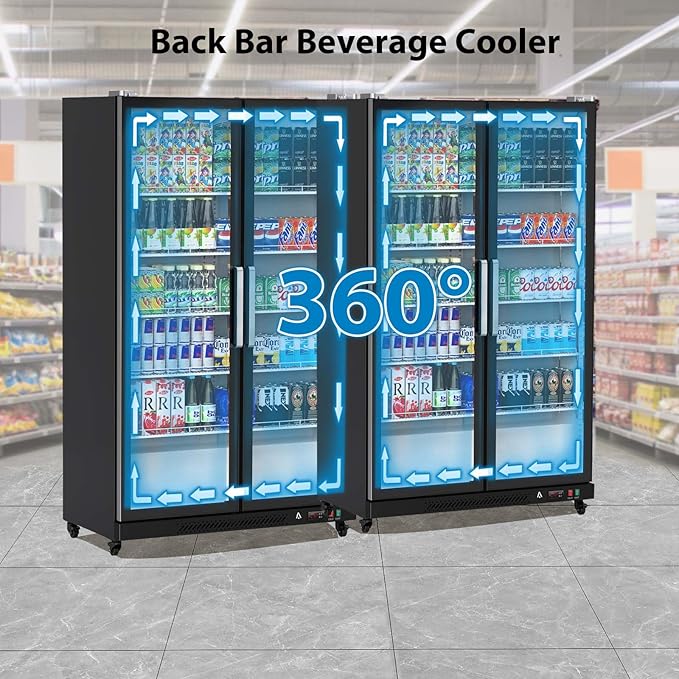 GAOMON Commercial Refrigerator, Glass Door with LED Lighting - Upright Beverage Display Cooler for Home, Store, Gym, or Office, Featuring Double Swing Doors and 39 cu.ft